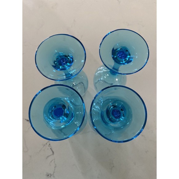 Set Of 4 Vintage Cristar Rioja Sky Blue Water Goblets-Wine Glasses 8 1/8” Tall - Picture 5 of 16